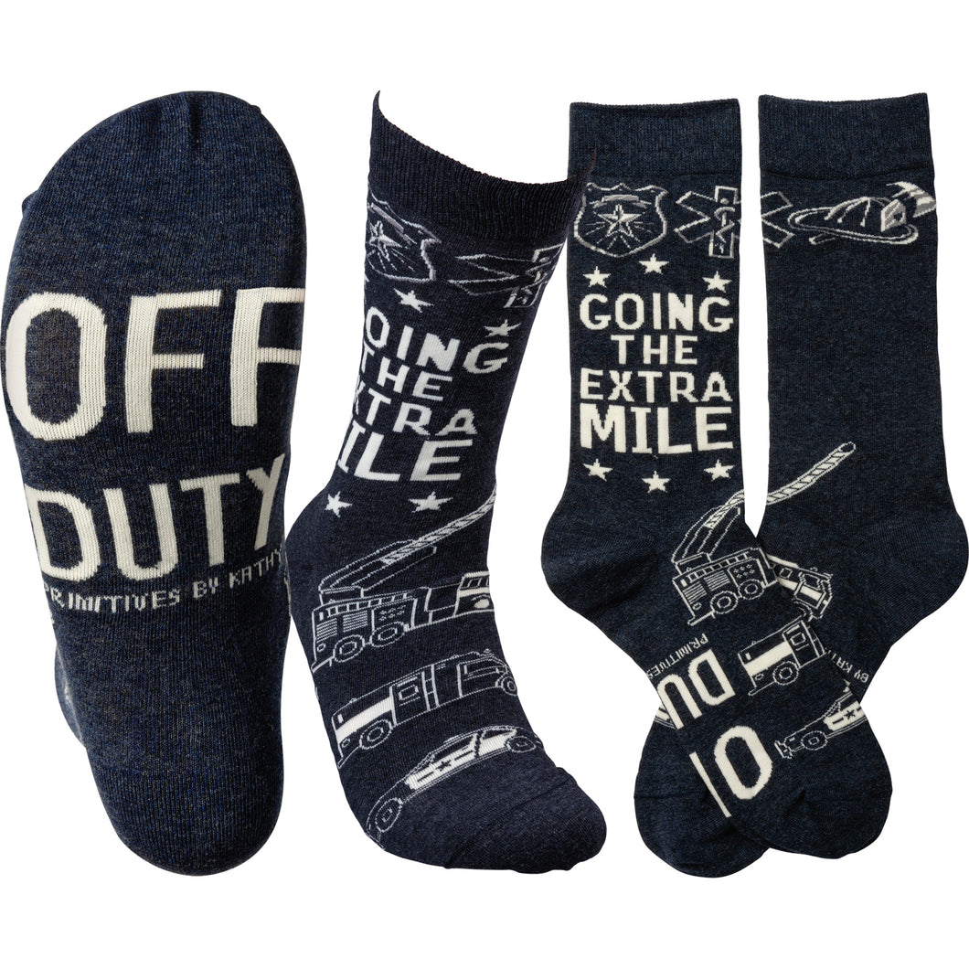 First Responder Going The Extra Mile. Off Duty Socks . Police Paramedic Firefighter (Unisex)