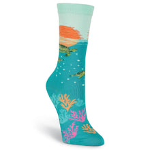 Load image into Gallery viewer, Sea Turtle Swimming / Coral/ Sun Socks (Women’s)